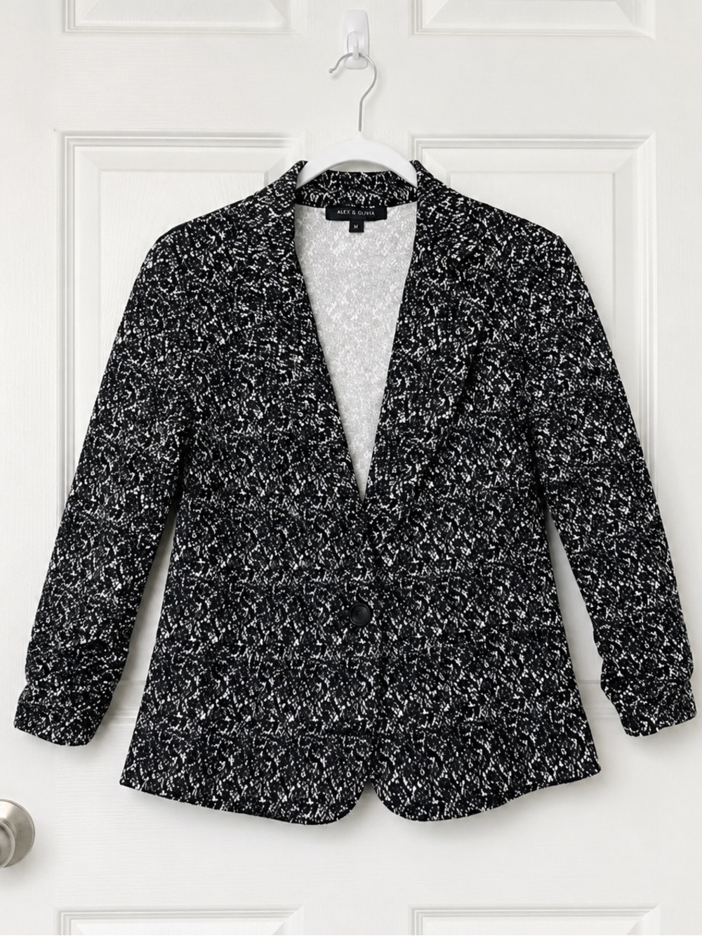 Alex & Olivia M Black White Tweed Boucle Knit Blazer Office Career Work